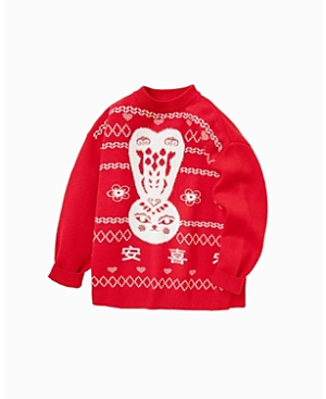 Shop Balabala Girls' Bunny Graphic Sweater - Baby, Little Kid, Big Kid In Red Hue