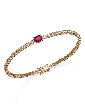 Bloomingdale's Ruby & Diamond Station Tennis Bracelet In 14k Yellow Gold In Pink/gold