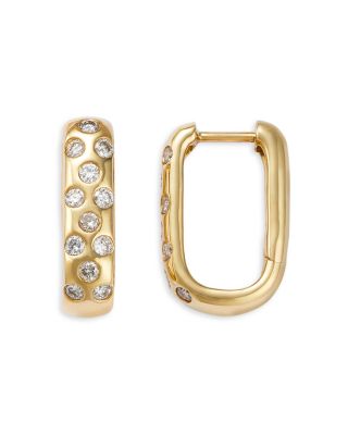 Diamond Rectangular Hoop Earrings in 14K Yellow Gold, 0.50 tcw