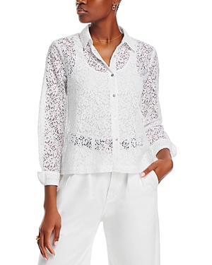 Shop Single Thread Button Front Lace Blouse In Bright White