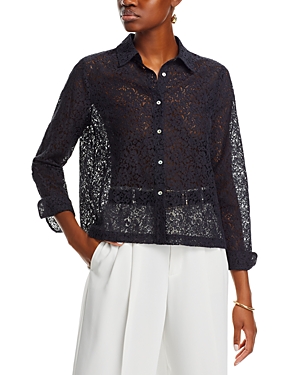 Shop Single Thread Button Front Lace Blouse In Black