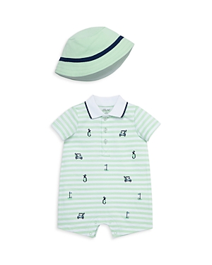 Shop Little Me Boys' Cotton Golf Romper With Hat - Baby In Green