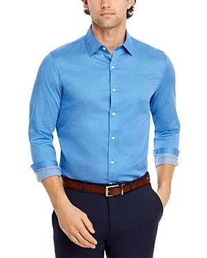 Michael Kors Slim Fit Button Front Long Sleeve Stretch Shirt In Grecian Blue