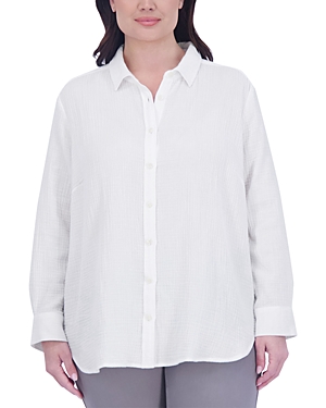 Foxcroft Plus Cotton Boyfriend Shirt In White