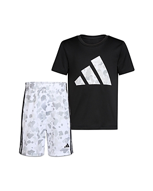 Shop Adidas Originals Boys' Graphic Tee & Printed 3-stripes Shorts Set - Little Kid In Black