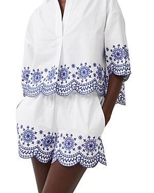 Shop French Connection Alissa Cotton Embroidered Shorts In Linen White