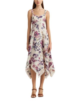 chinese dress ladies Jacinda Yellow Floral Print Linen Midi Dress XL / US 12-14 main image 0