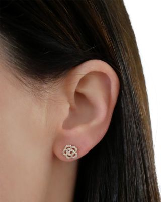 14K Yellow Gold Diamond Openwork Rose Stud Earrings