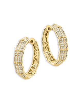 Bloomingdale's Fine Collection - Diamond Pav&eacute; Geometric Hoop Earrings in 14K Yellow Gold, 0.85 tcw