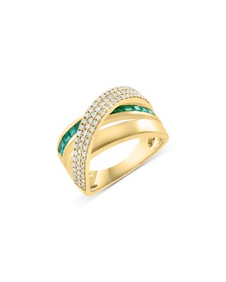 Bloomingdale's Fine Collection - Emerald & Diamond Crossover Ring in 14K Yellow Gold