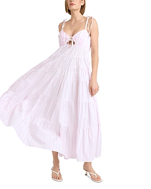 Shop Cinq À Sept Cinq A Sept Ryley Striped Tiered Maxi Dress In White/bubblegum