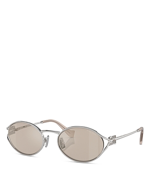 Shop Miu Miu Metal Oval Sunglasses, 54mm In Silver/gray Mirrored Solid