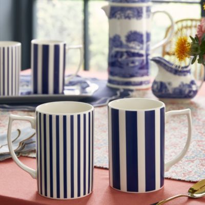 Blue Italian Steccato Narrow Stripe Mugs, Set of 4