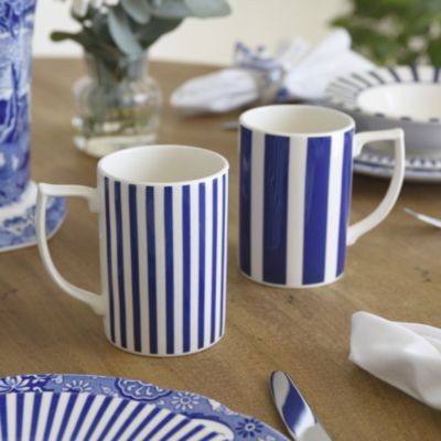 Blue Italian Steccato Narrow Stripe Mugs, Set of 4