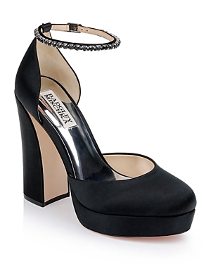 Shop Badgley Mischka Women's Felixa Almond Toe Adorned Strap High Heel Pumps In Black Satin