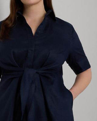 Tie Front Linen Shirt Dress - Petite, Regular & Plus