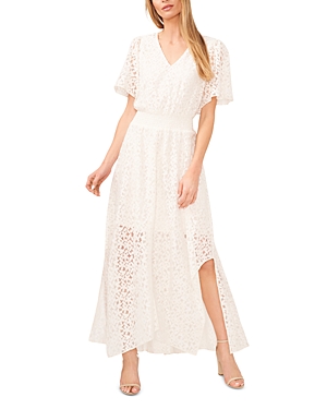 Shop Cece V Neck Flutter Sleeve Maxi Dress In New Ivory