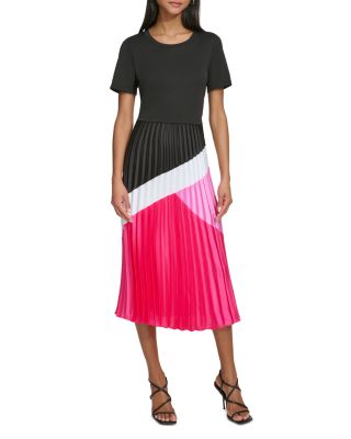 open lace back dress Kristen Pleated Jersey Dress-Pink Yarrow, Carnation Vine main image 1