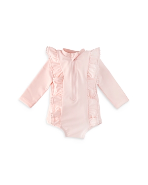 Miniclasix Girls' Ruffle Rash Guard Swimsuit - Baby In Pink