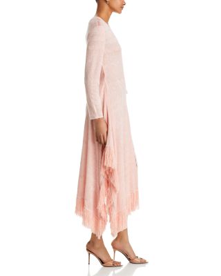 Fringe Trim Midi Wrap Dress