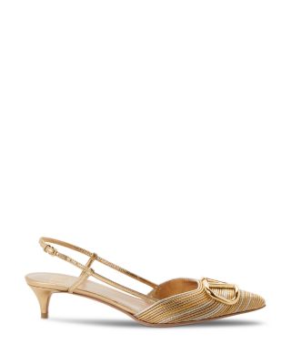 Women's Pointed Toe Logo Kitten Heel Slingback Pumps