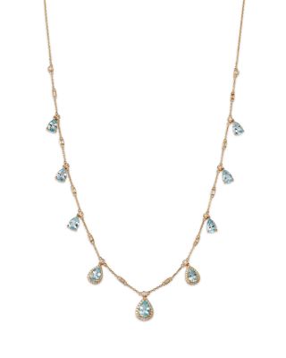 Bloomingdale's Fine Collection Aquamarine & Diamond Station Dangle Collar Necklace in 14K Yellow Gold, 18