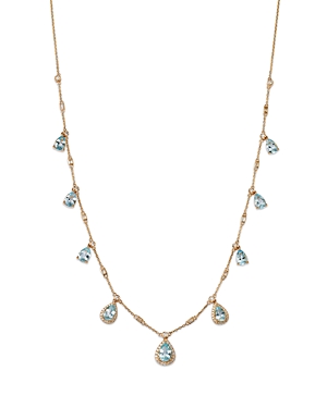Shop Bloomingdale's Aquamarine & Diamond Station Dangle Collar Necklace In 14k Yellow Gold, 18 In Blue/gold