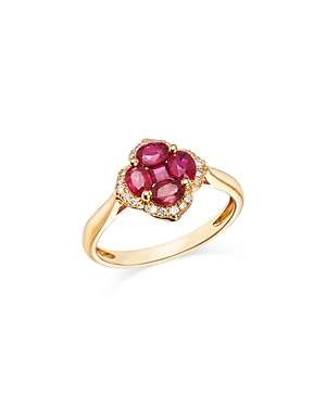 Ruby & Diamond Flower Ring in 14K Yellow Gold