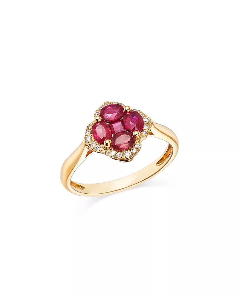 Bloomingdale's Fine Collection Ruby & Diamond Flower Ring in 14K Yellow Gold