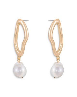 Oval Baroque Pearl Drop Earrings in 18K Gold Plated