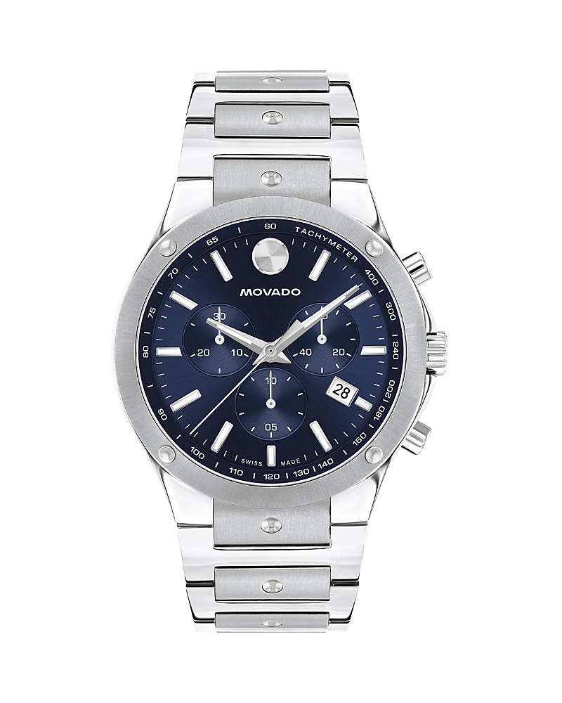 Movado Men's Swiss Chronograph Se Stainless Steel Bracelet Watch 42mm In Blue/silver
