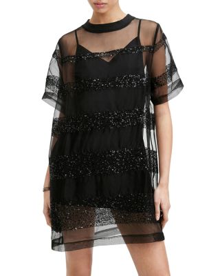 knee length dresses for ladies Eliezer Rhinestone Embellished Mini Dress – Mew Mews main image 1