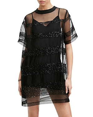Shop Allsaints Izabela Sequined Mesh Mini Dress In Black