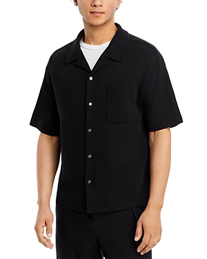 Shop Frame Duo Fold Cotton Relaxed Fit Button Down Camp Shirt In Black