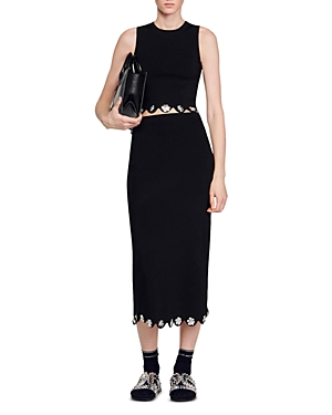 Shop Sandro Floral Embellished Midi Skirt In Black