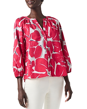 Nic + Zoe Bold Petals Button-up Shirt In Red Multi