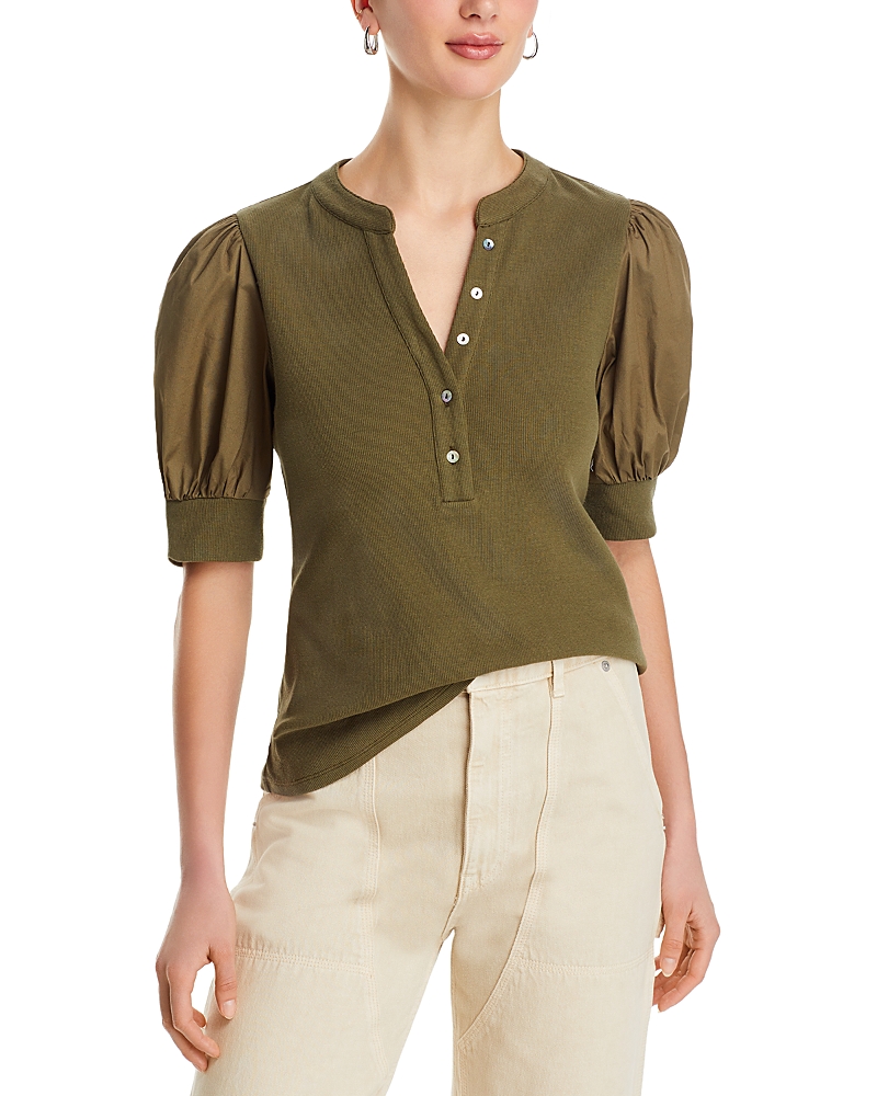 Single Thread Puff Sleeve Henley Top