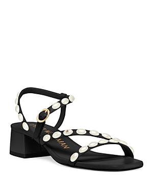 Stuart Weitzman Pearlita 35 Faux Pearl-embellished Suede Sandals In Black