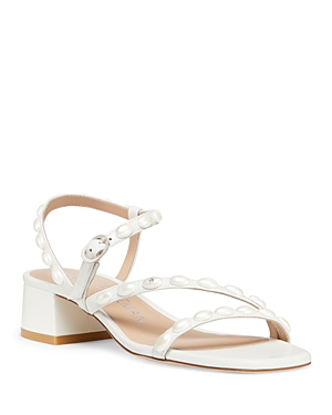 Shop Stuart Weitzman Women's Pearlita 35 Strappy Mid Heel Sandals In White