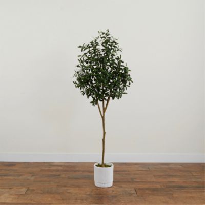 6ft. Artificial Olive Tree with White Decorative Planter