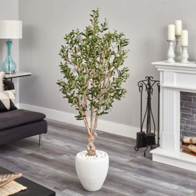 5ft. Olive Artificial Tree in White Oval Planter