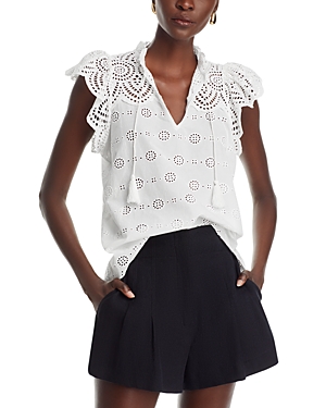 AQUA EYELET FLUTTER SLEEVE TOP - EXCLUSIVE