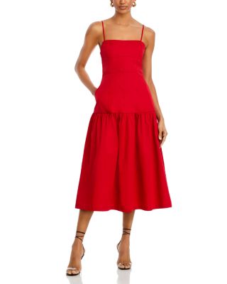 aqua drop waist midi dress Lightweight Crepe Flutter Sleeve Midi Dress in Aqua Pearl