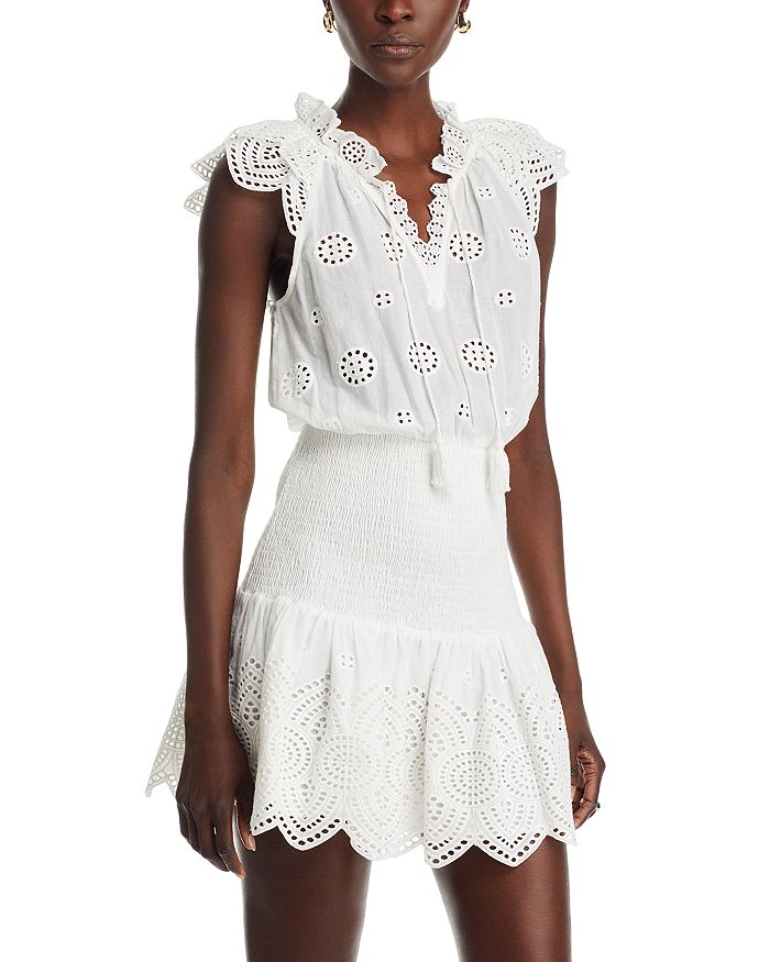 AQUA Smocked Eyelet Mini Dress 100 Exclusive Bloomingdale s