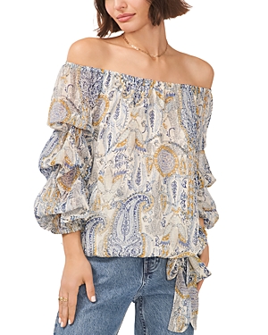 Shop Vince Camuto Off The Shoulder Tiered Sleeve Top In Cream Multi