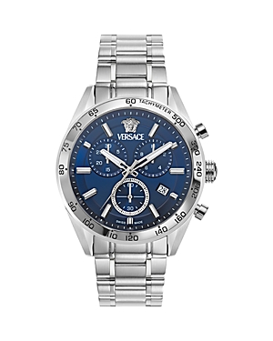 Versace V-code Chronograph, 41mm In Blue/silver