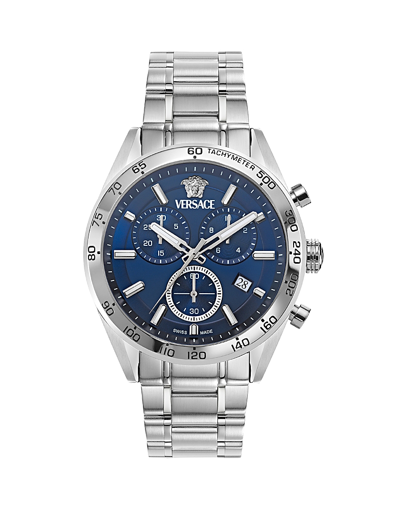 Versace V-code Chrono Bracelet Watch In Blue