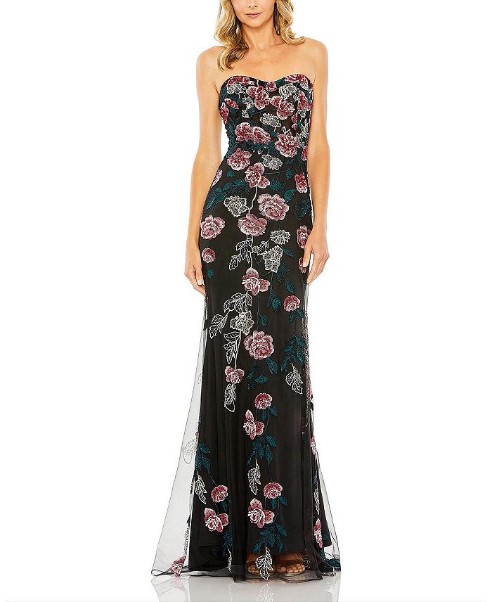 Embroidered Strapless Fitted Gown
