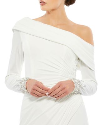 Beaded Cuff Drop Shoulder Faux Wrap Gown