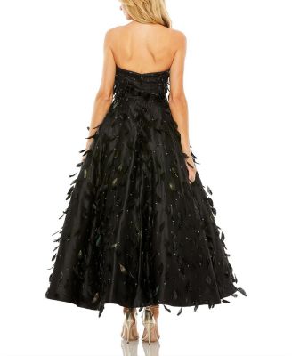 Strapless Feather Embellished Ball Gown